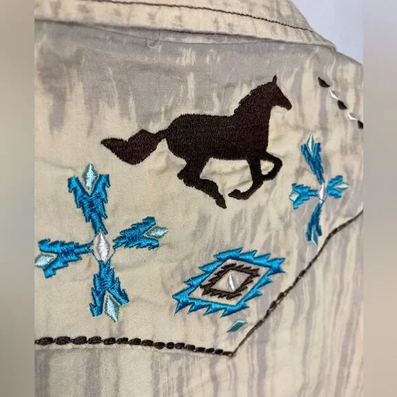 Cowgirl Hardware Shirt Small Turquoise Blue Pearl Snap Western Rodeo Embroidered - Picture 7 of 10